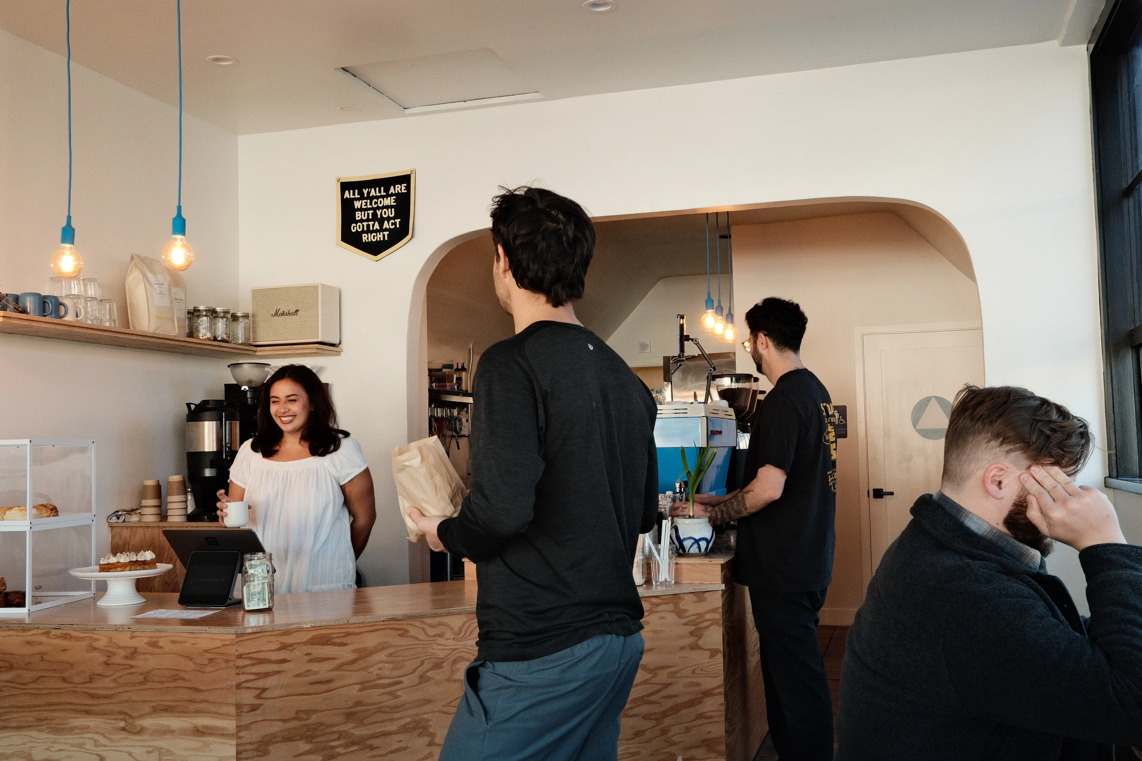 Cafe counter and barista