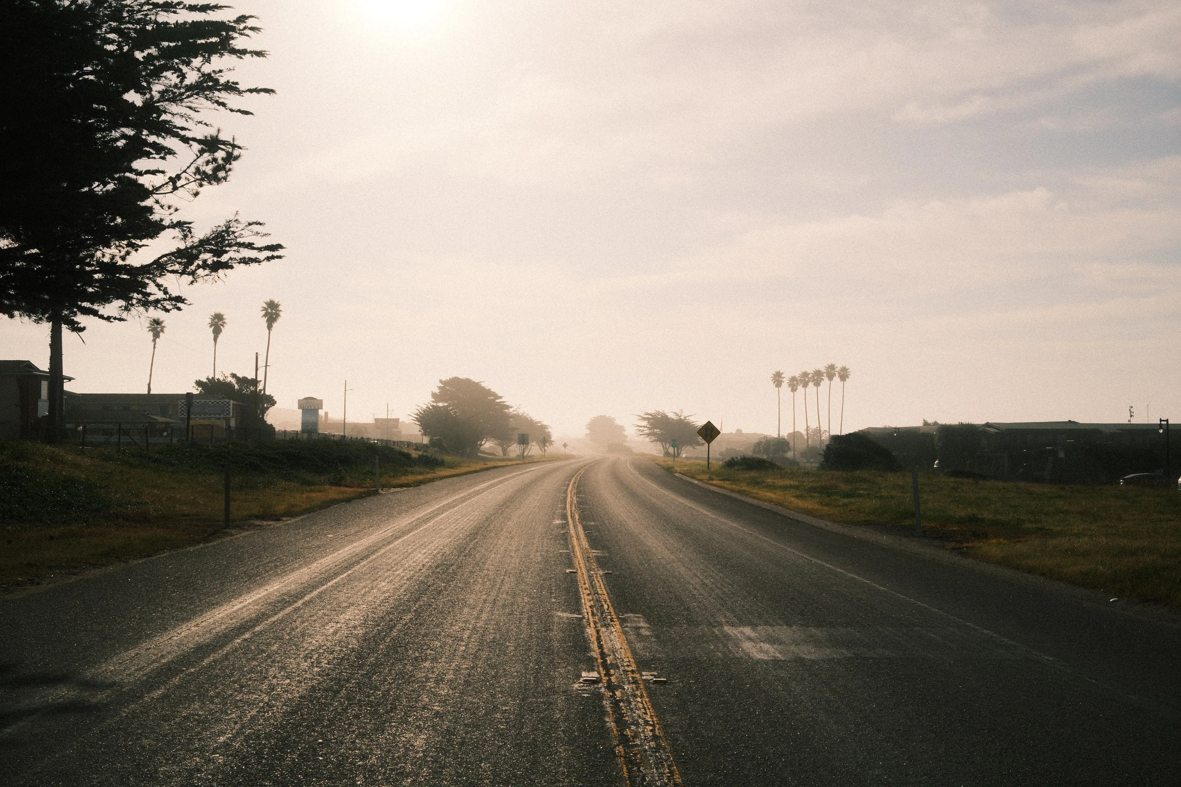 Looking down California State Route 1 with morning haze